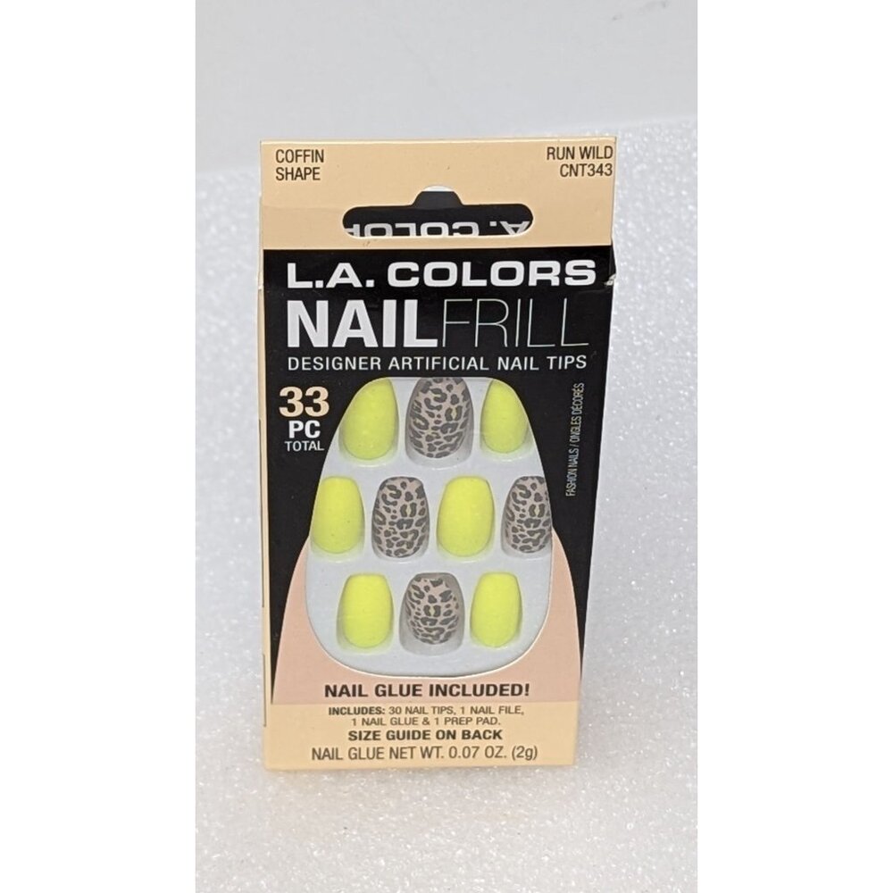 L.A. Colors Nail Frill Designer Artificial Nail Tips Coffin Shape Run Wild 33 Pc